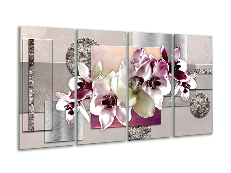 Glasschilderij Orchidee, Bloemen | Paars, Grijs | 160x80cm 4Luik