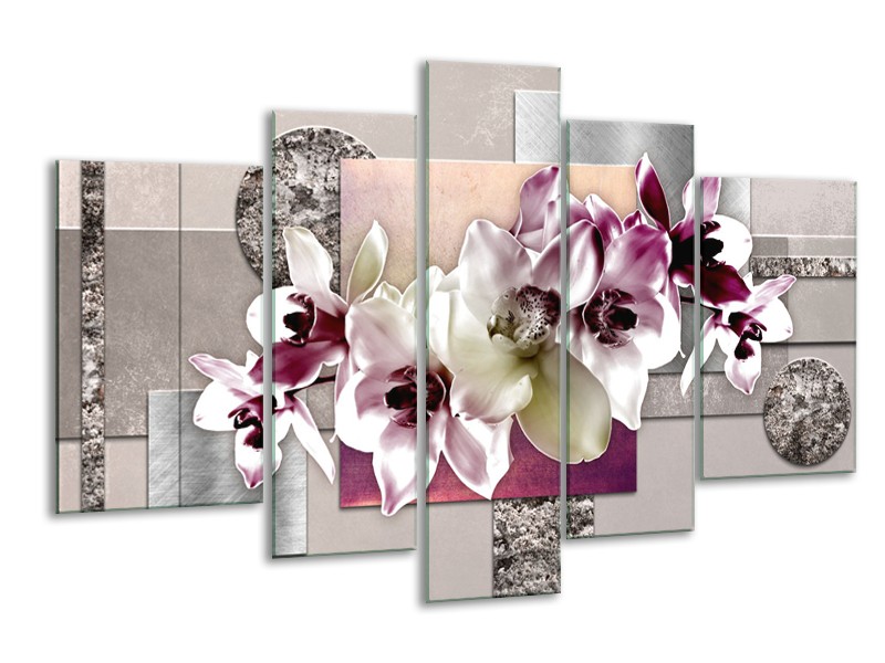 Glasschilderij Orchidee, Bloemen | Paars, Grijs | 170x100cm 5Luik