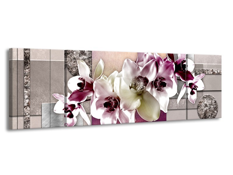 Glasschilderij Orchidee, Bloemen | Paars, Grijs | 170x50cm 3Luik