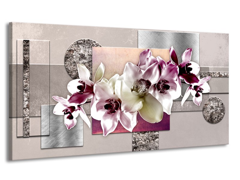Canvas Schilderij Orchidee, Bloemen | Paars, Grijs | 170x90cm 1Luik