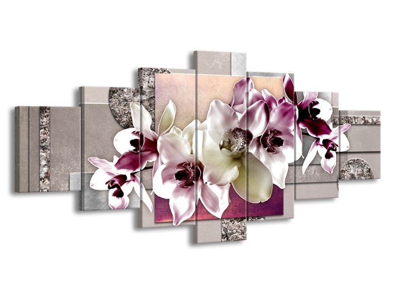 Glasschilderij Orchidee, Bloemen | Paars, Grijs | 210x100cm 7Luik