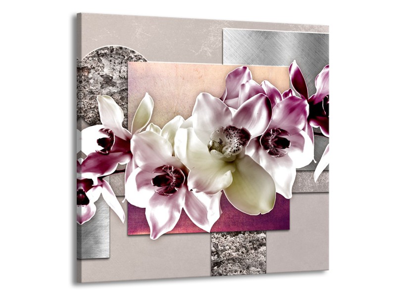 Canvas Schilderij Orchidee, Bloemen | Paars, Grijs | 50x50cm 1Luik