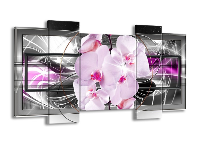 Glasschilderij Orchidee, Bloemen | Grijs, Paars | 120x65cm 5Luik