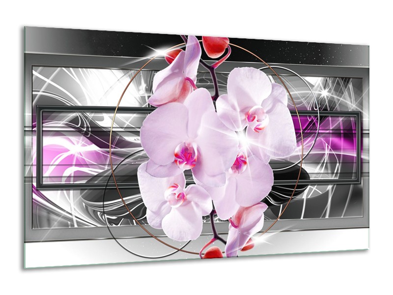 Glasschilderij Orchidee, Bloemen | Grijs, Paars | 120x70cm 1Luik