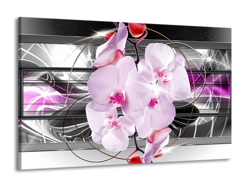 Canvas Schilderij Orchidee, Bloemen | Grijs, Paars | 140x90cm 1Luik