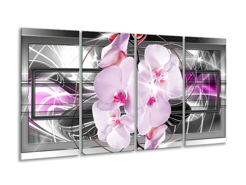 Glasschilderij Orchidee, Bloemen | Grijs, Paars | 160x80cm 4Luik