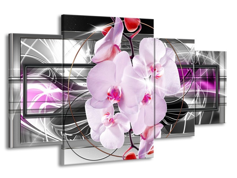 Glasschilderij Orchidee, Bloemen | Grijs, Paars | 160x90cm 4Luik