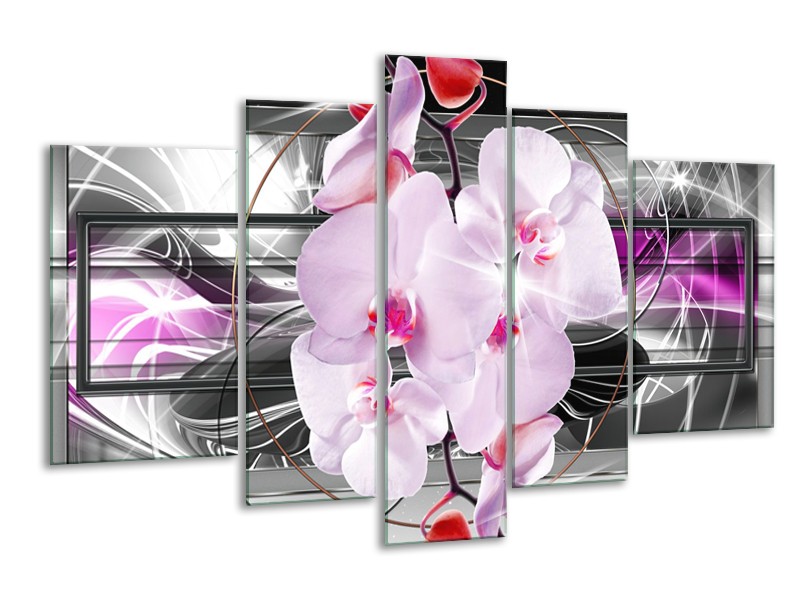 Glasschilderij Orchidee, Bloemen | Grijs, Paars | 170x100cm 5Luik