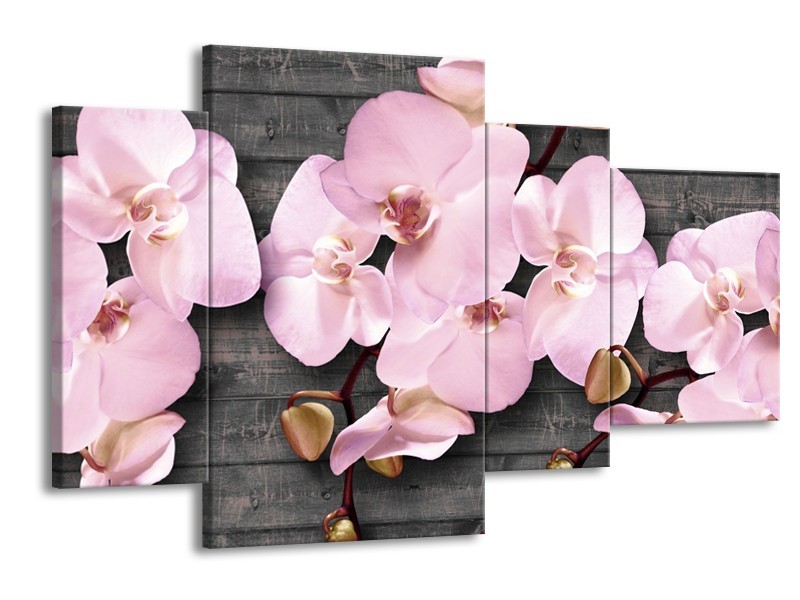 Canvas Schilderij Orchidee, Bloemen | Grijs, Roze | 120x75cm 4Luik
