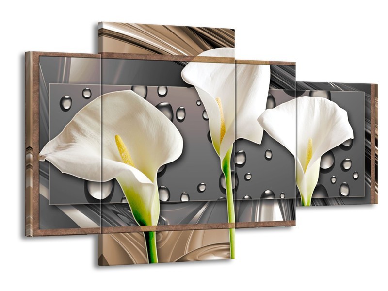 Canvas Schilderij Bloemen, Modern | Grijs, Bruin | 120x75cm 4Luik