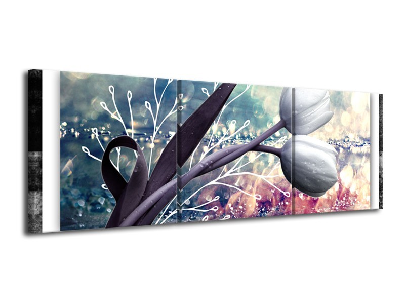 Canvas Schilderij Bloemen, Tulpen | Grijs | 120x40cm 3Luik