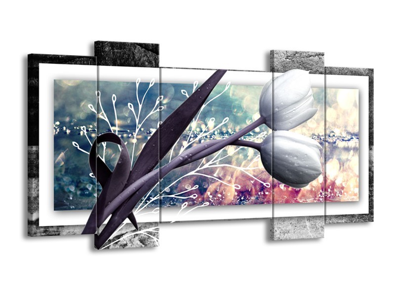 Canvas Schilderij Bloemen, Tulpen | Grijs | 120x65cm 5Luik