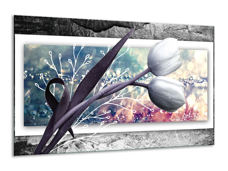 Canvas Schilderij Bloemen, Tulpen | Grijs | 120x70cm 1Luik