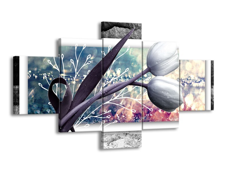 Canvas Schilderij Bloemen, Tulpen | Grijs | 125x70cm 5Luik