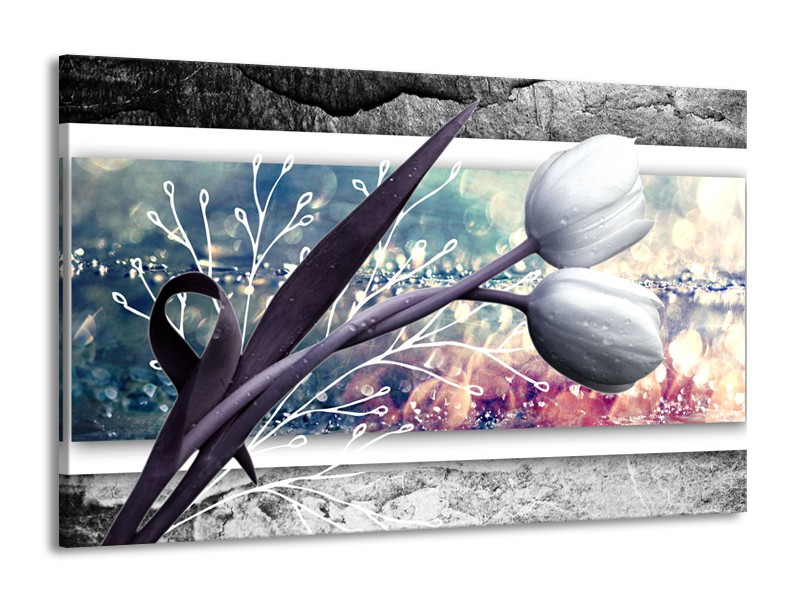 Canvas Schilderij Bloemen, Tulpen | Grijs | 140x90cm 1Luik