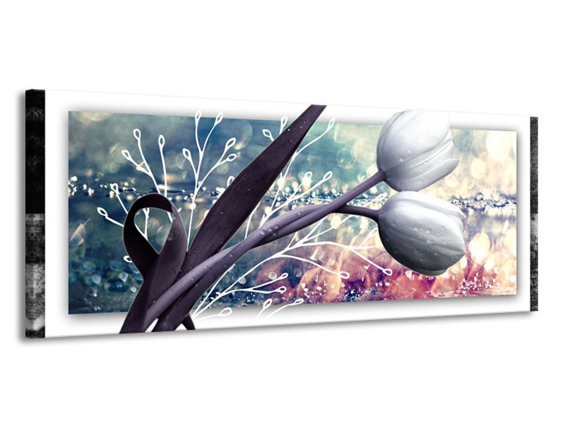 Canvas Schilderij Bloemen, Tulpen | Grijs | 145x58cm 1Luik