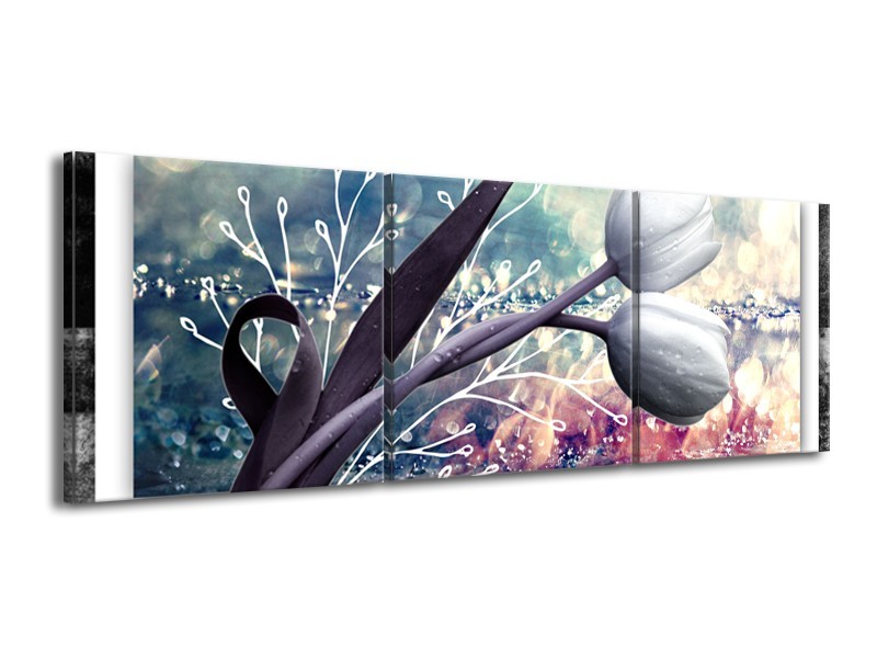 Canvas Schilderij Bloemen, Tulpen | Grijs | 150x50cm 3Luik