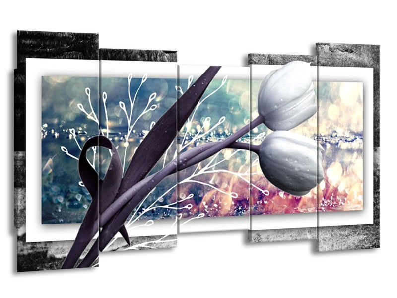 Glasschilderij Bloemen, Tulpen | Grijs | 150x80cm 5Luik