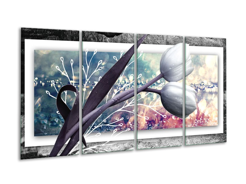 Canvas Schilderij Bloemen, Tulpen | Grijs | 160x80cm 4Luik