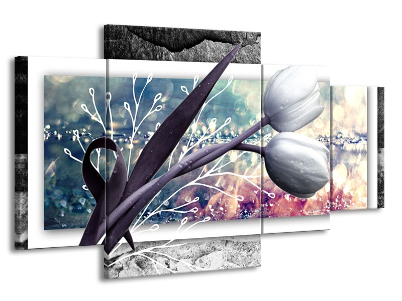 Canvas Schilderij Bloemen, Tulpen | Grijs | 160x90cm 4Luik
