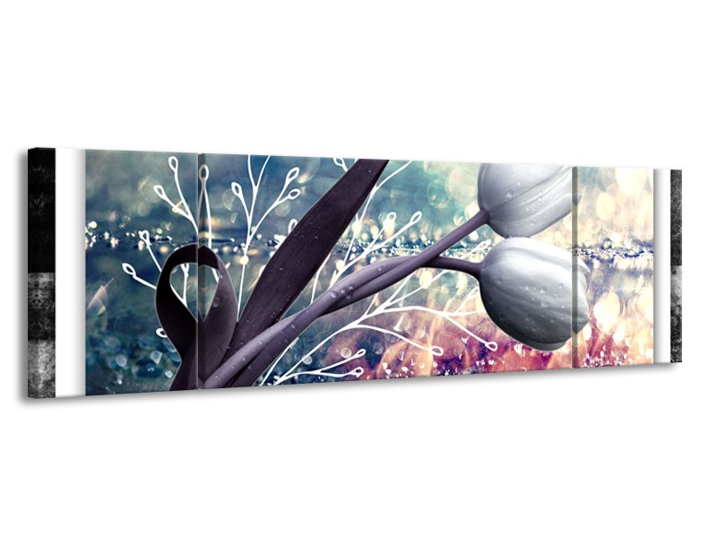 Canvas Schilderij Bloemen, Tulpen | Grijs | 170x50cm 3Luik