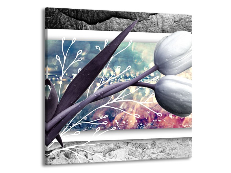 Canvas Schilderij Bloemen, Tulpen | Grijs | 70x70cm 1Luik