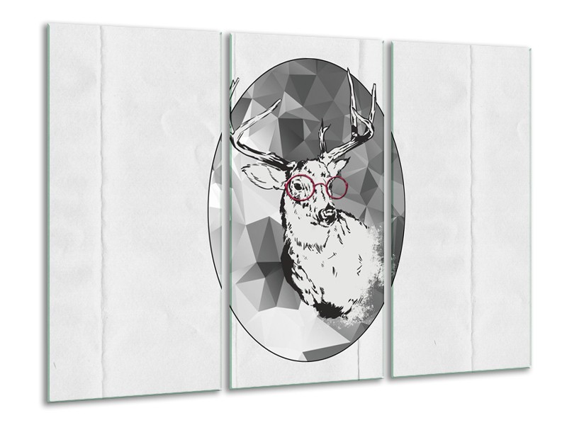 Glasschilderij Hert, Modern | Zwart, Wit | 120x80cm 3Luik