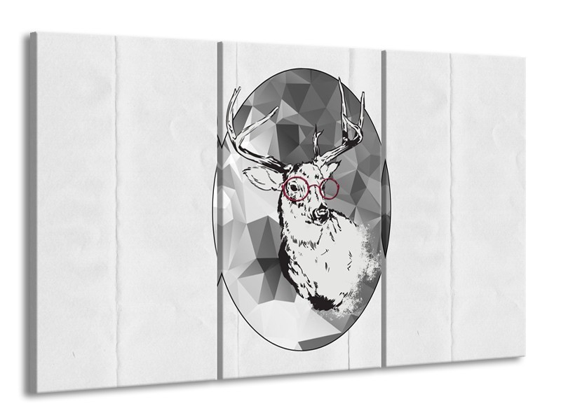 Glasschilderij Hert, Modern | Zwart, Wit | 165x100cm 3Luik