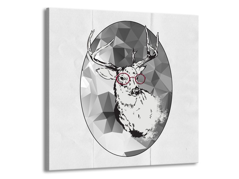 Glasschilderij Hert, Modern | Zwart, Wit | 70x70cm 1Luik