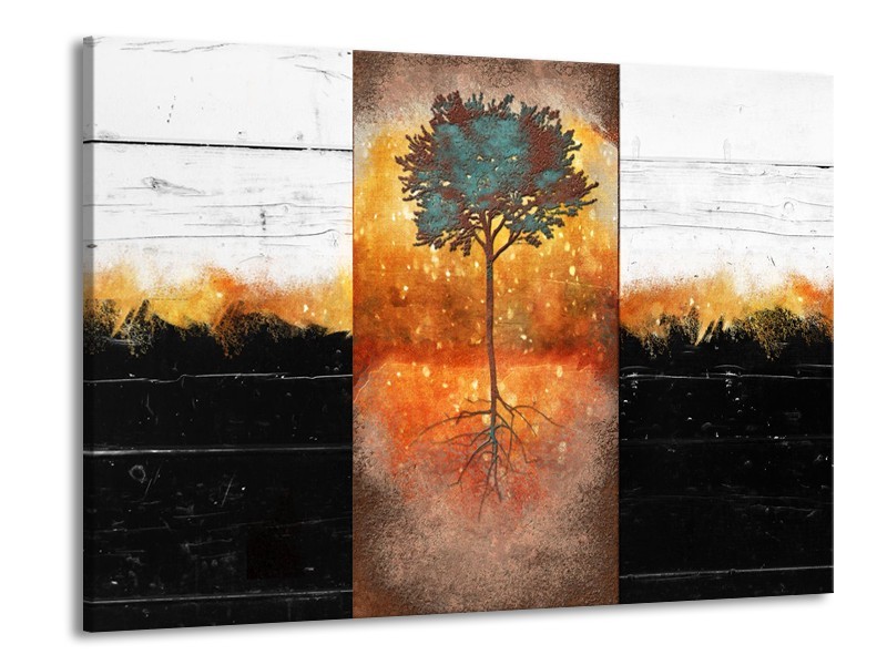Canvas Schilderij Boom | Oranje, Zwart, Wit | 100x70cm 1Luik