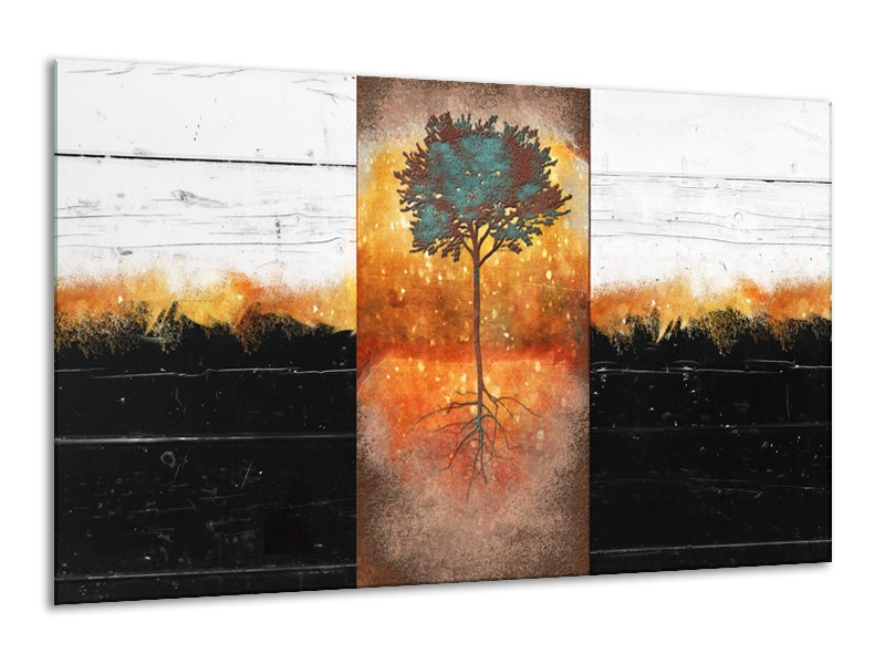 Glasschilderij Boom | Oranje, Zwart, Wit | 120x70cm 1Luik