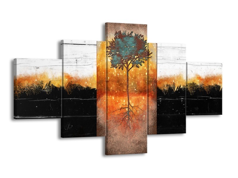Glasschilderij Boom | Oranje, Zwart, Wit | 125x70cm 5Luik