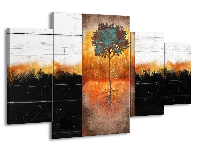 Glasschilderij Boom | Oranje, Zwart, Wit | 160x90cm 4Luik