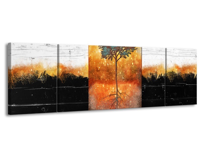 Glasschilderij Boom | Oranje, Zwart, Wit | 170x50cm 3Luik