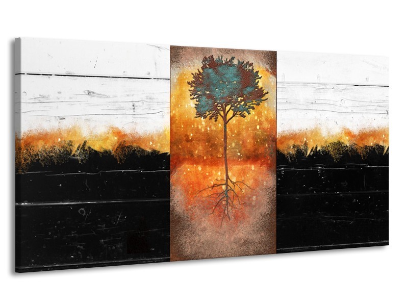 Canvas Schilderij Boom | Oranje, Zwart, Wit | 170x90cm 1Luik