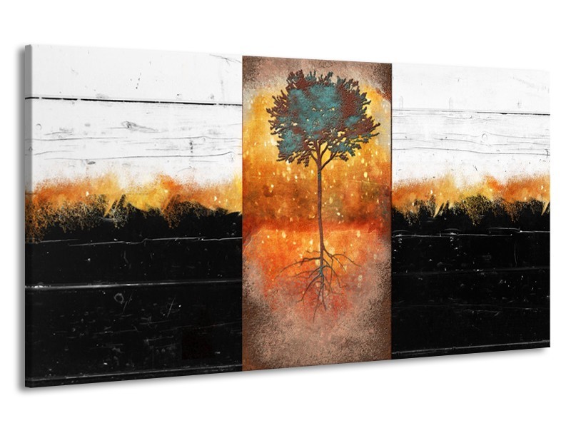 Canvas Schilderij Boom | Oranje, Zwart, Wit | 190x100cm 1Luik