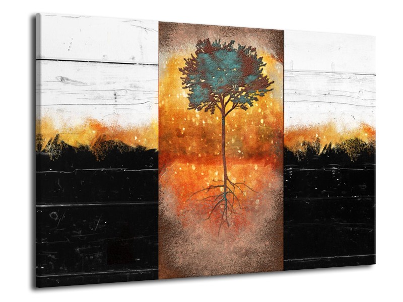 Canvas Schilderij Boom | Oranje, Zwart, Wit | 70x50cm 1Luik
