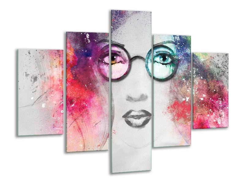 Glasschilderij Vrouw | Grijs, Roze | 100x70cm 5Luik
