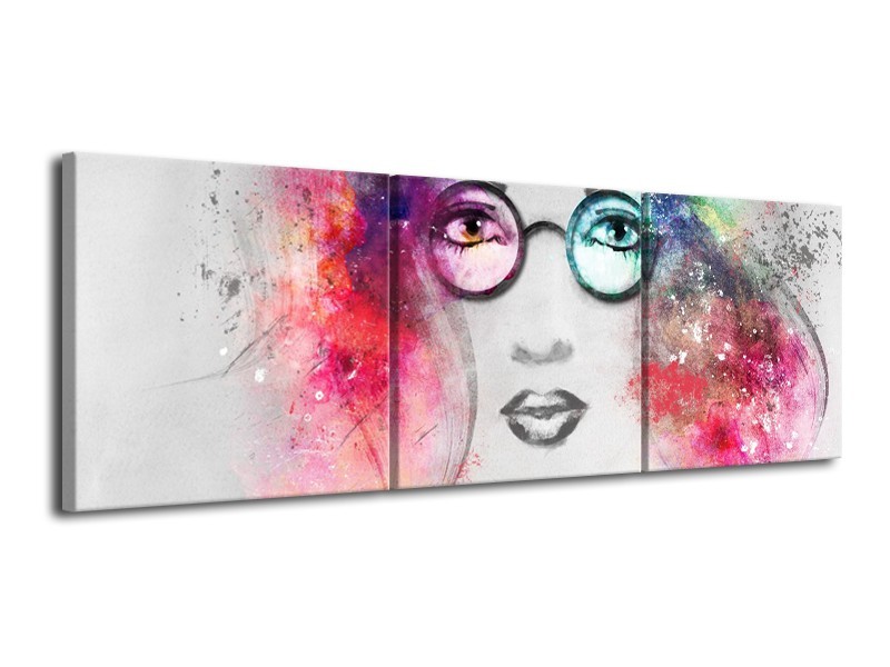 Glasschilderij Vrouw | Grijs, Roze | 120x40cm 3Luik