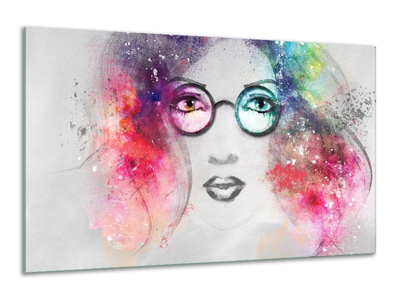 Glasschilderij Vrouw | Grijs, Roze | 120x70cm 1Luik