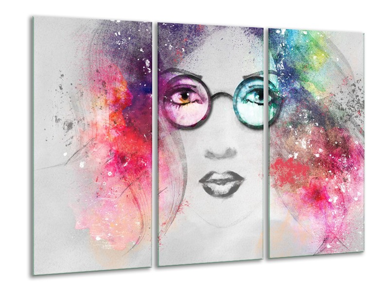 Glasschilderij Vrouw | Grijs, Roze | 120x80cm 3Luik