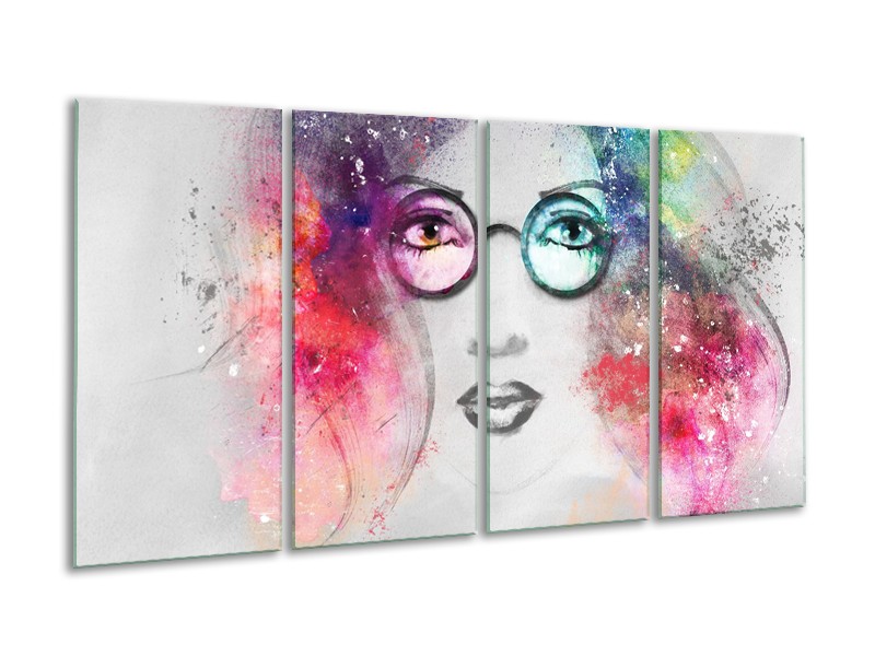 Canvas Schilderij Vrouw | Grijs, Roze | 160x80cm 4Luik