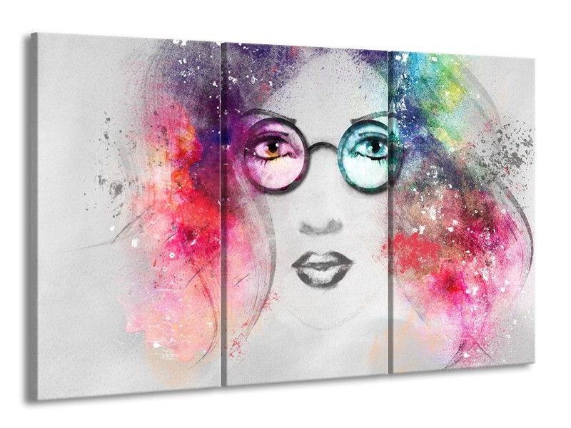 Glasschilderij Vrouw | Grijs, Roze | 165x100cm 3Luik