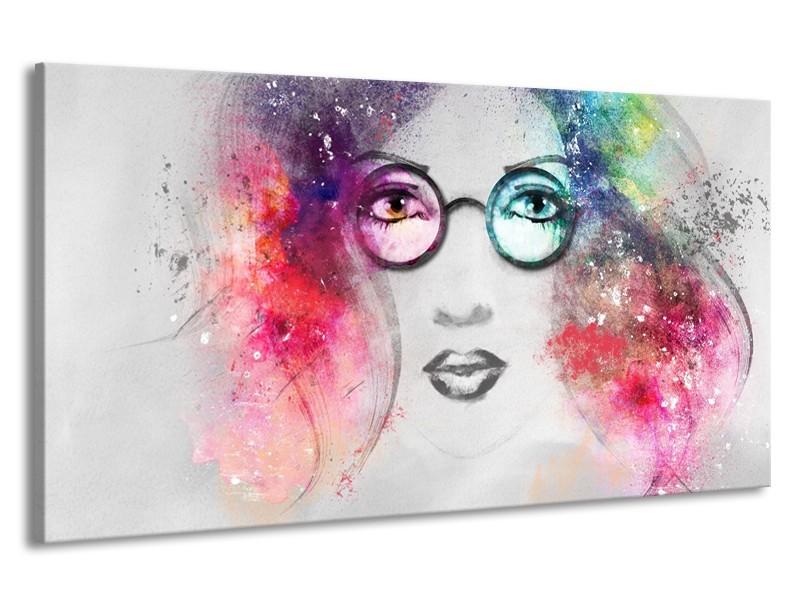 Canvas Schilderij Vrouw | Grijs, Roze | 190x100cm 1Luik