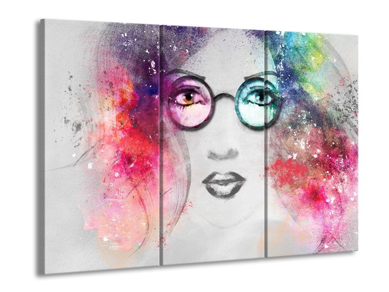 Glasschilderij Vrouw | Grijs, Roze | 60x90cm 3Luik