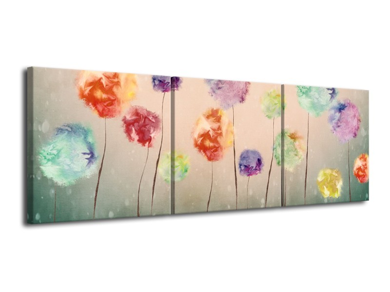 Canvas Schilderij Bloemen | Groen, Crème | 120x40cm 3Luik