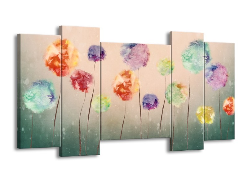 Glasschilderij Bloemen | Groen, Crème | 120x65cm 5Luik