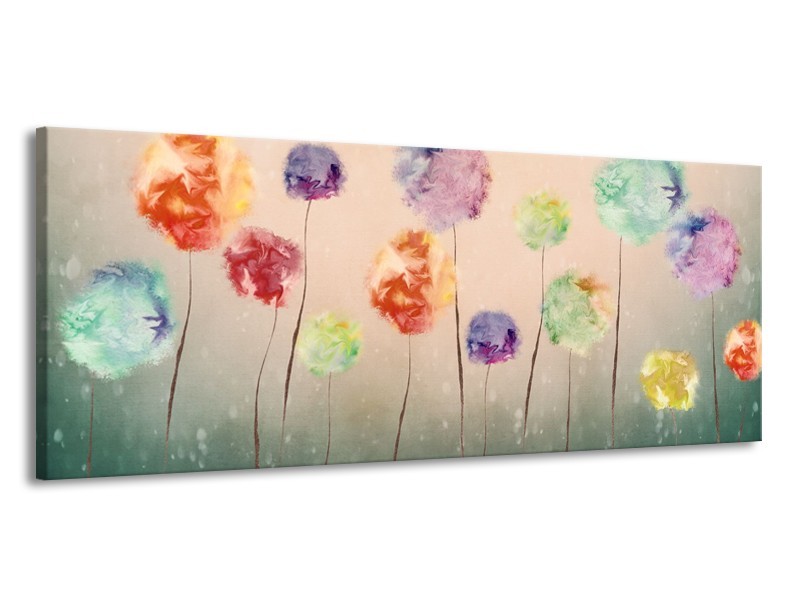 Canvas Schilderij Bloemen | Groen, Crème | 145x58cm 1Luik