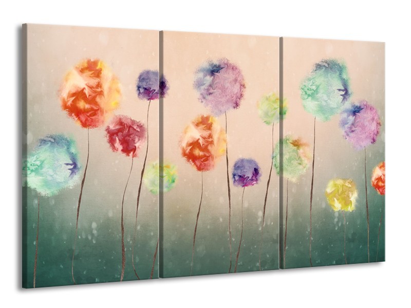 Canvas Schilderij Bloemen | Groen, Crème | 165x100cm 3Luik