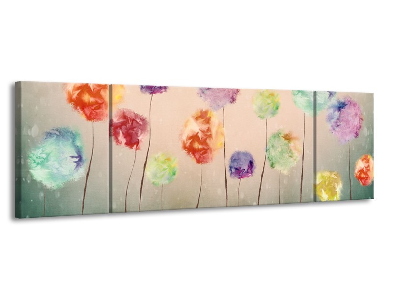 Canvas Schilderij Bloemen | Groen, Crème | 170x50cm 3Luik